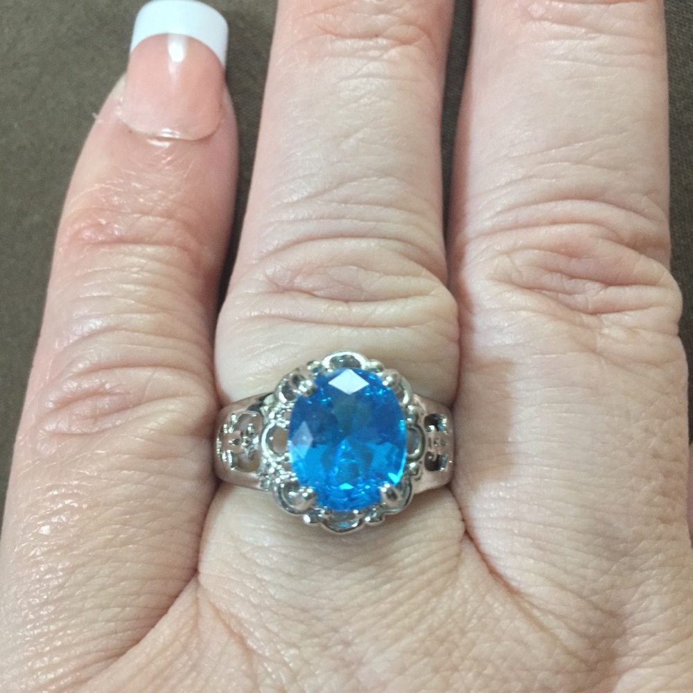 Aquamarine Rings Size 9 Sterling - Picture 5 of 7
